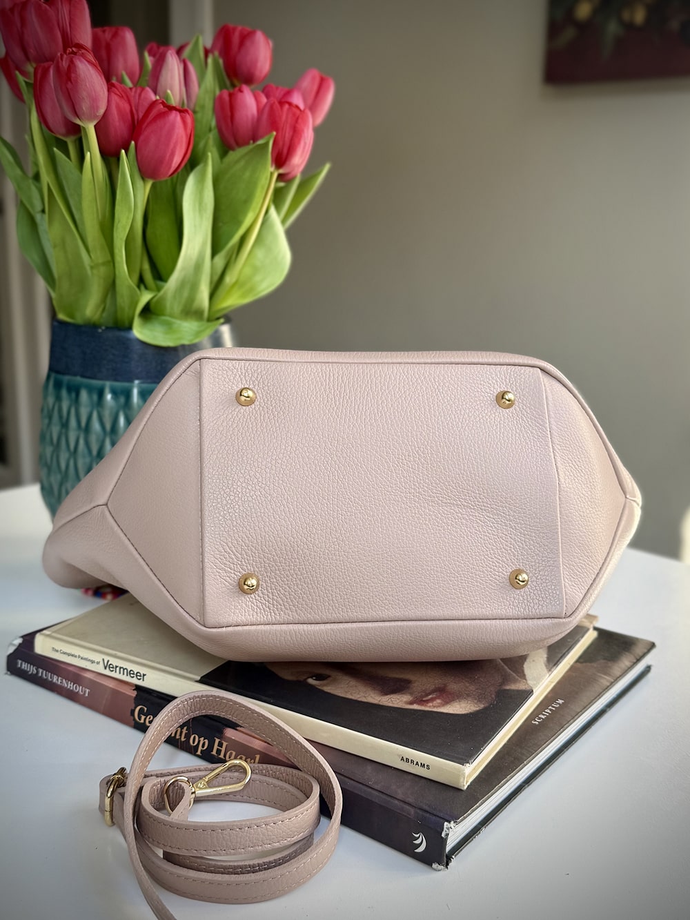 Pink grained leather bag
