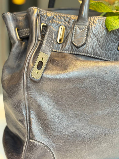 Anthracite washed leather bag with handmade finished color