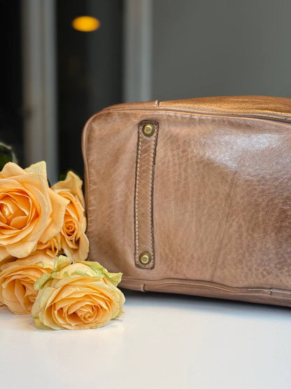 Walnuts washed leather bag with handmade finished color