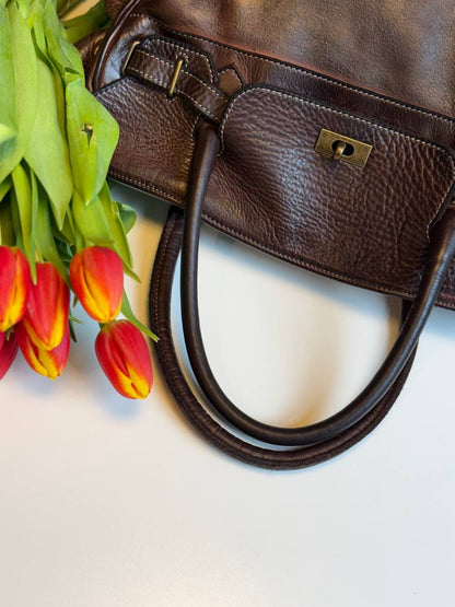 Dark Brown washed leather bag with handmade finished color