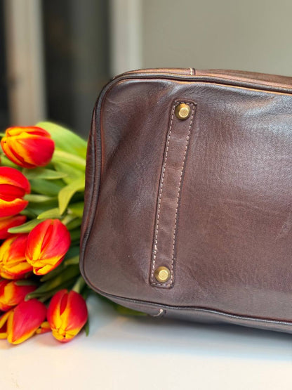 Dark Brown washed leather bag with handmade finished color