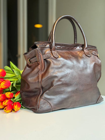 Dark Brown washed leather bag with handmade finished color