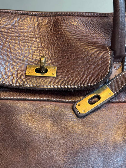 Dark Brown washed leather bag with handmade finished color