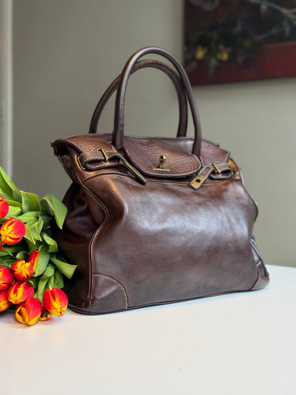 Dark Brown washed leather bag with handmade finished color