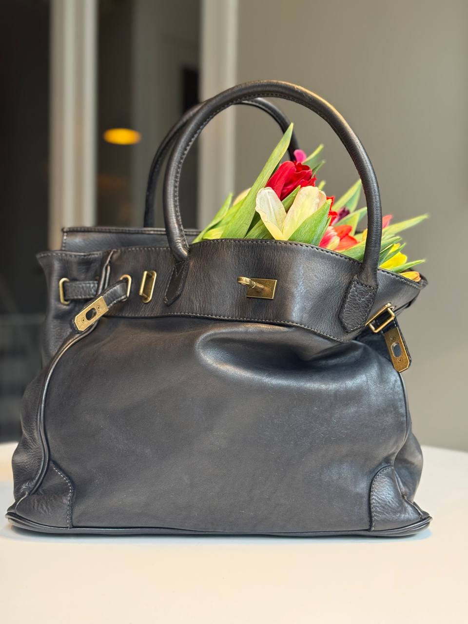 Black washed leather bag