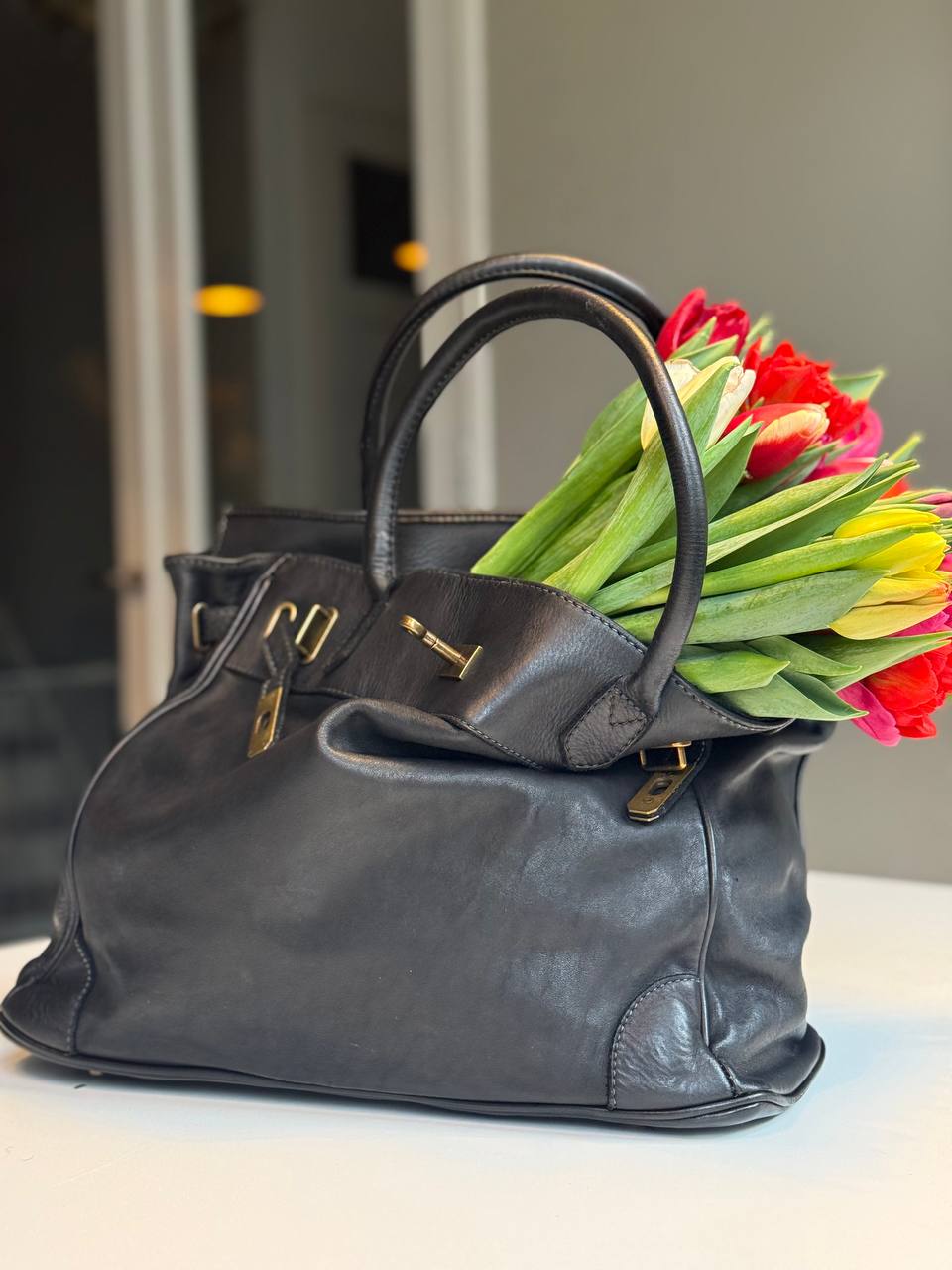 Black washed leather bag