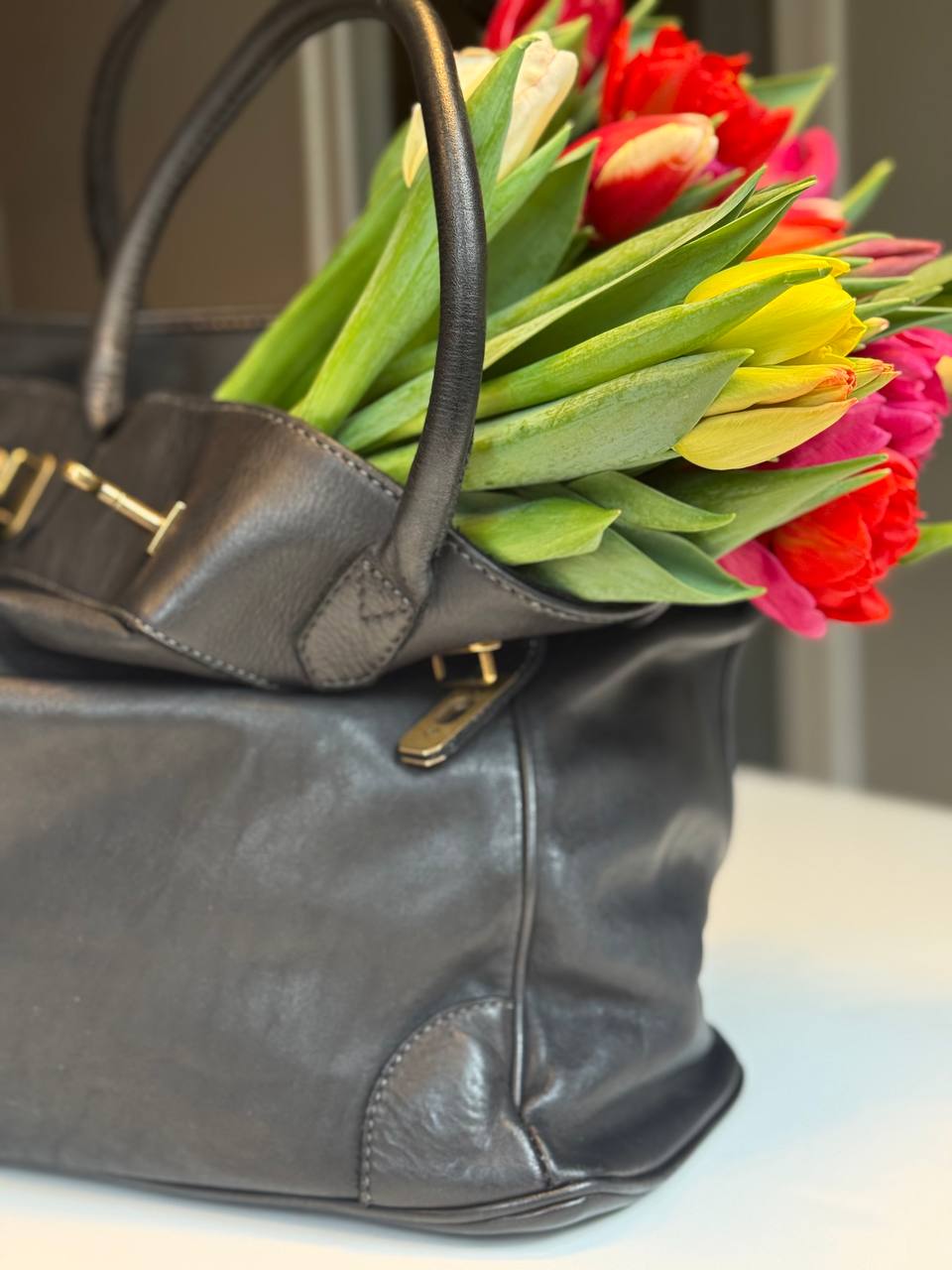Black washed leather bag