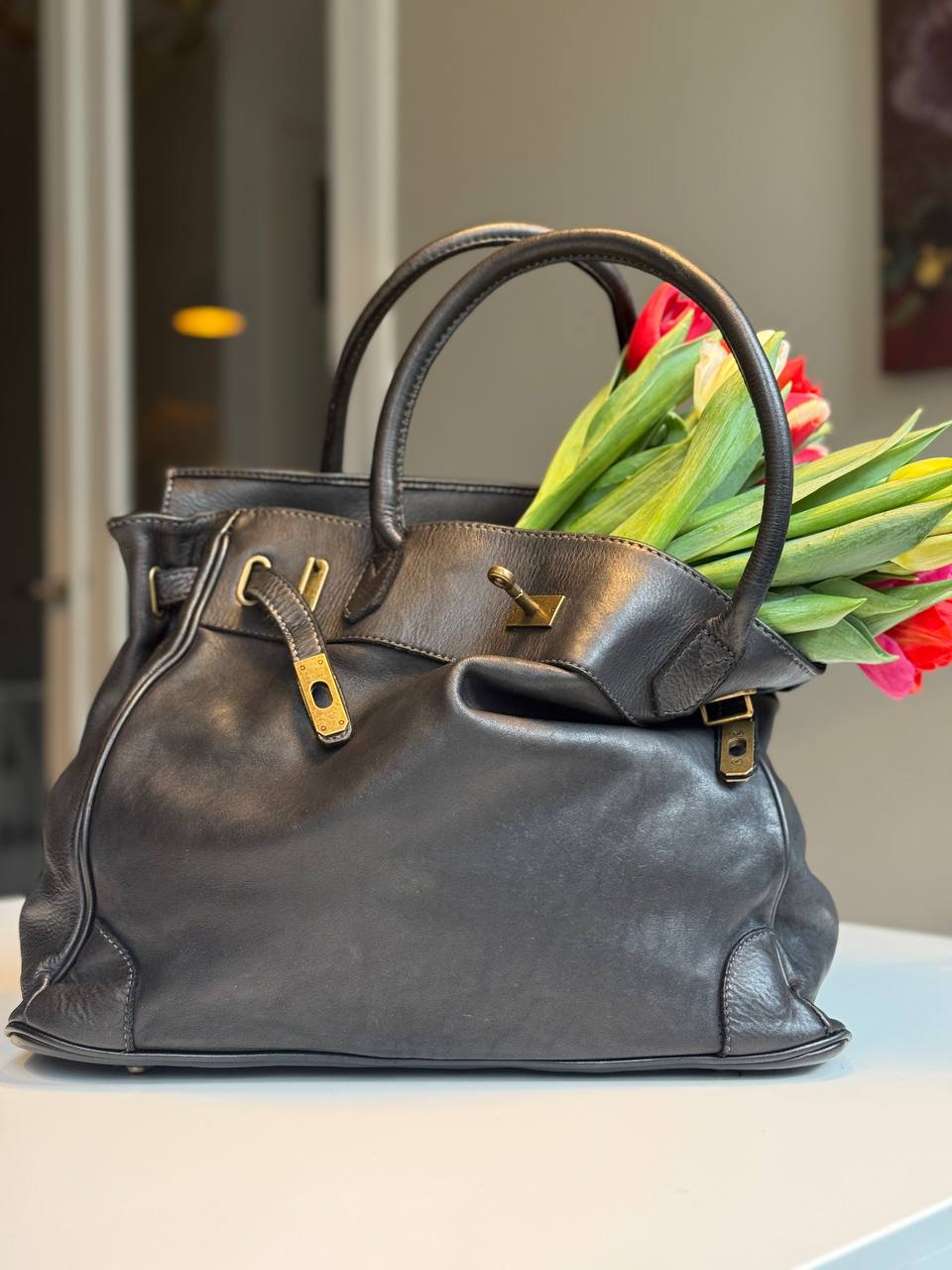 Black washed leather bag