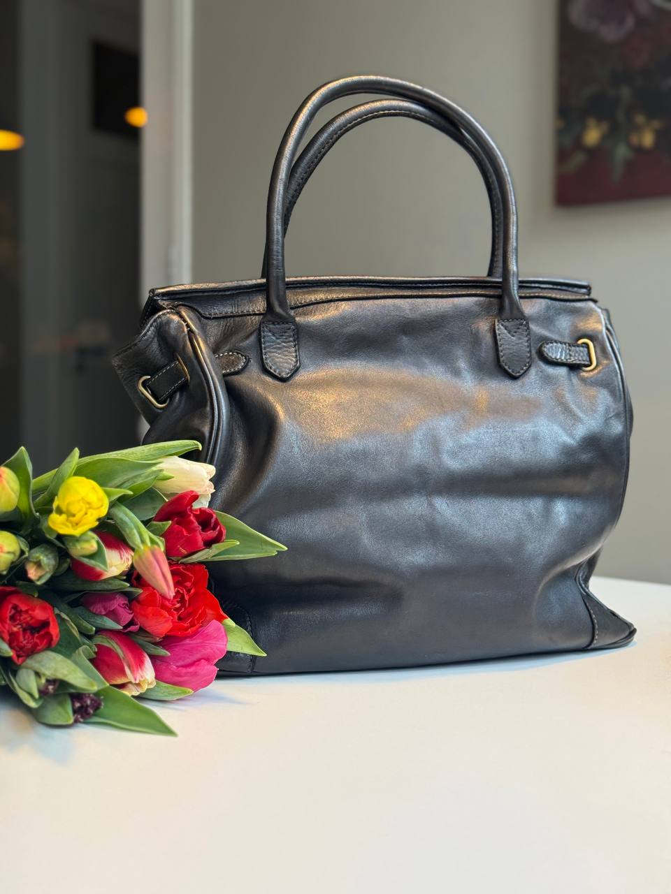 Black washed leather bag