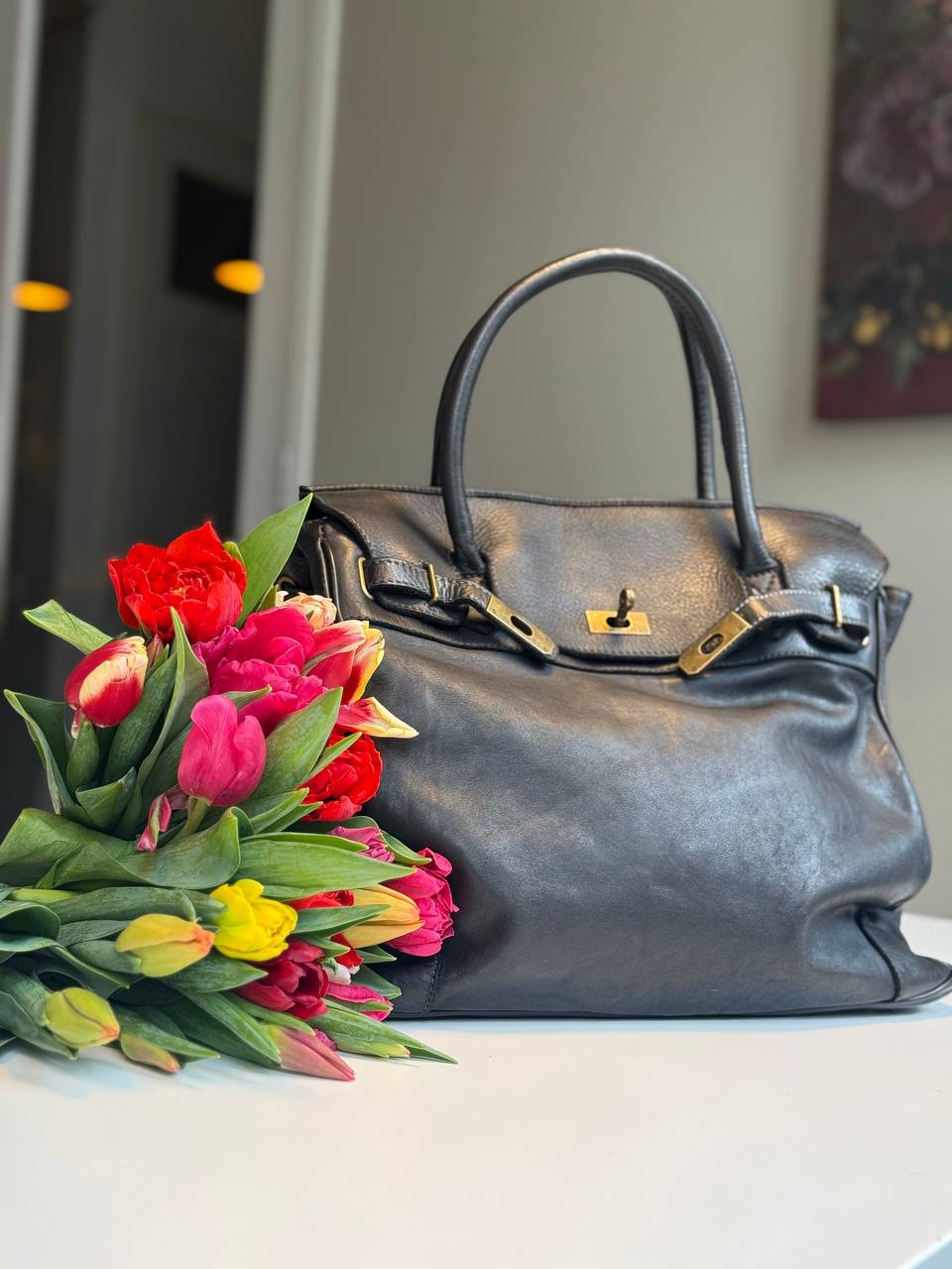 Black washed leather bag