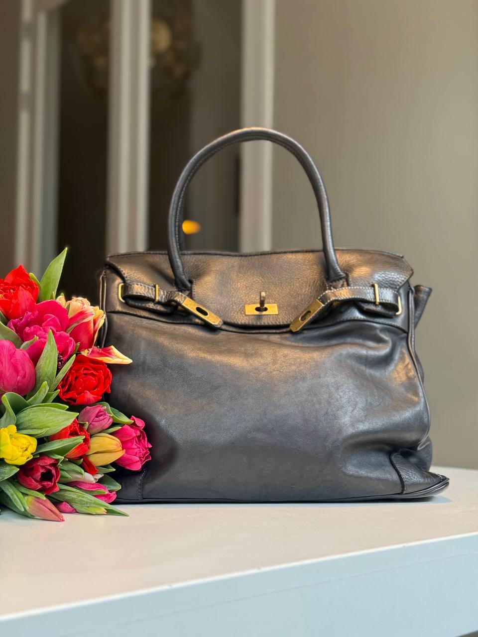 Black washed leather bag