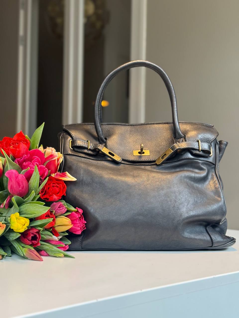 Black washed leather bag