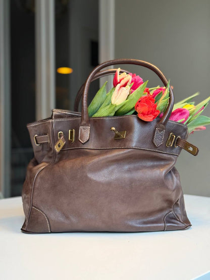 Dark brown washed leather bag
