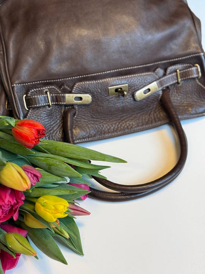 Dark brown washed leather bag