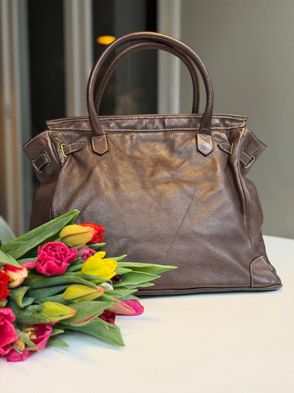 Dark brown washed leather bag