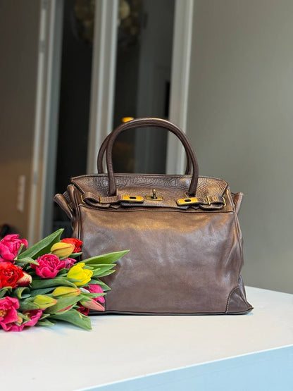 Dark brown washed leather bag