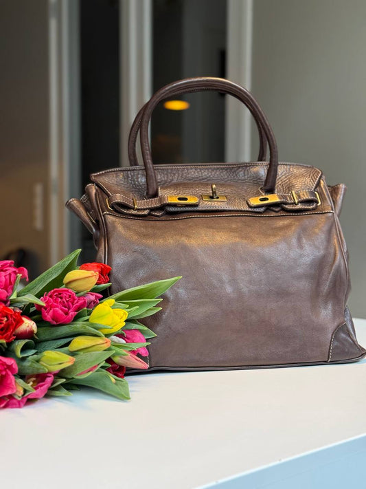 Dark brown washed leather bag