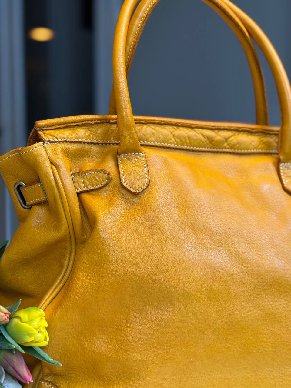 Mustard washed leather bag