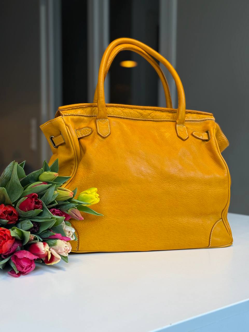 Mustard washed leather bag