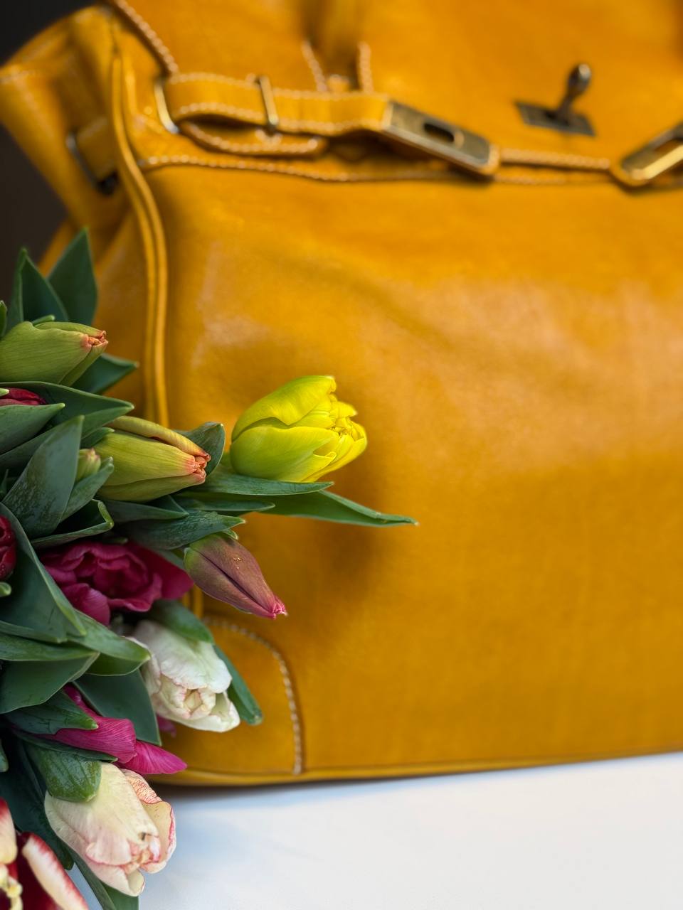 Mustard washed leather bag