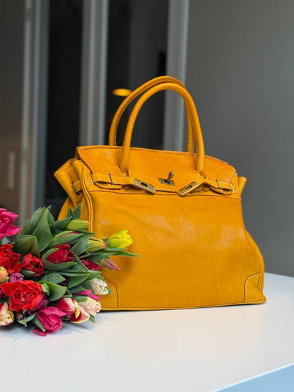 Mustard washed leather bag