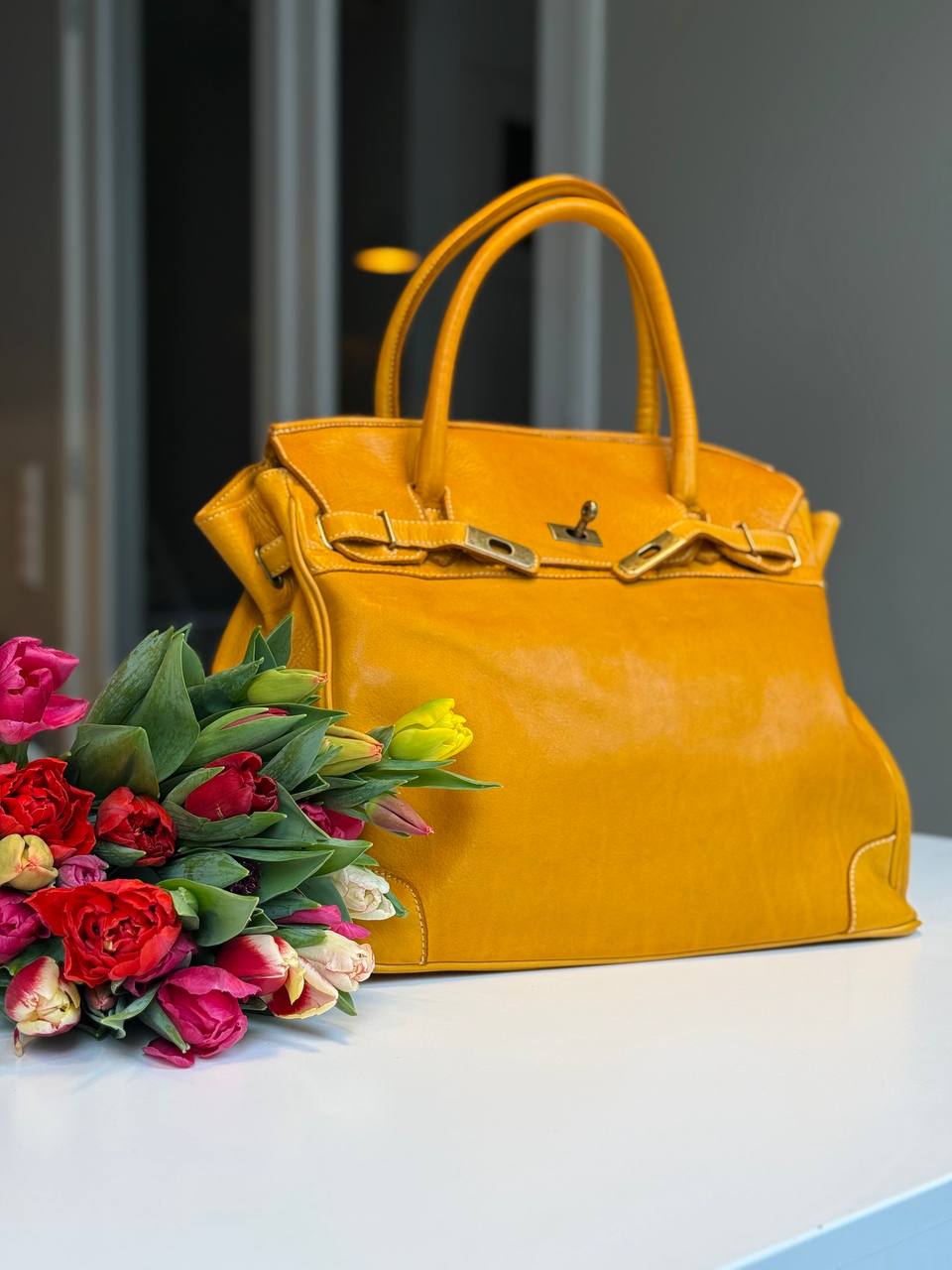 Mustard washed leather bag