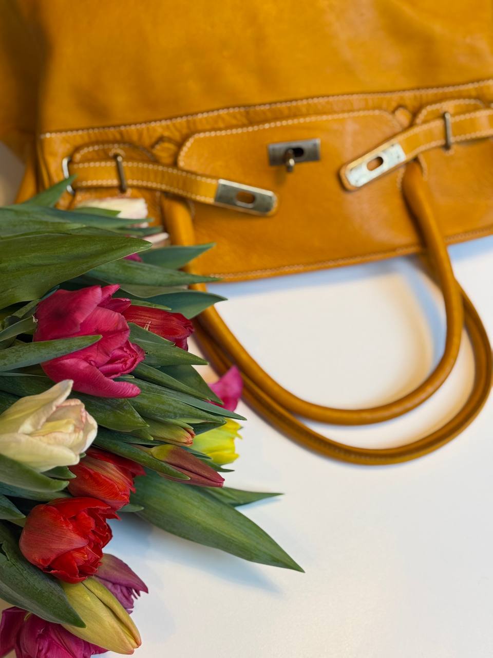 Mustard washed leather bag