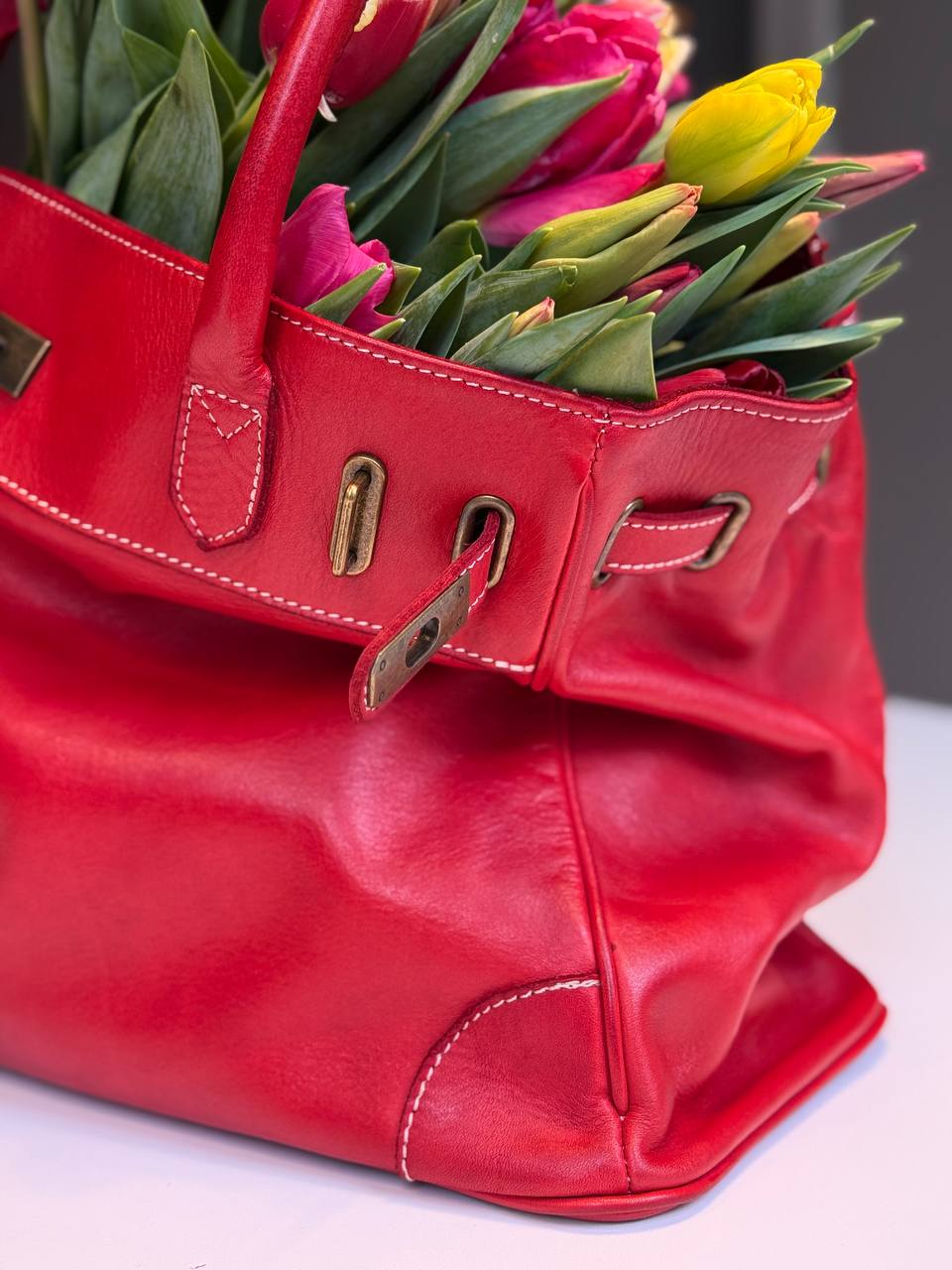 Red washed leather bag