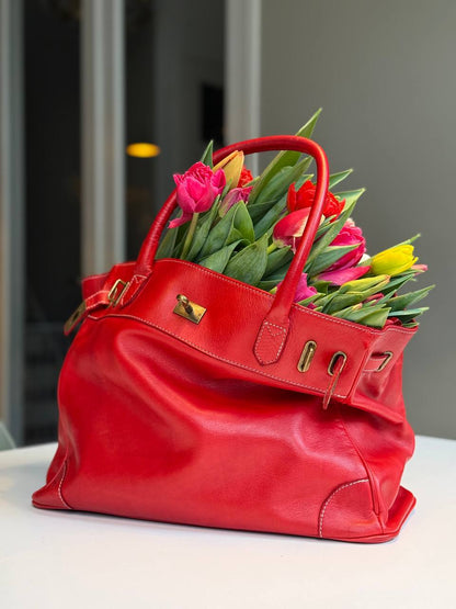 Red washed leather bag