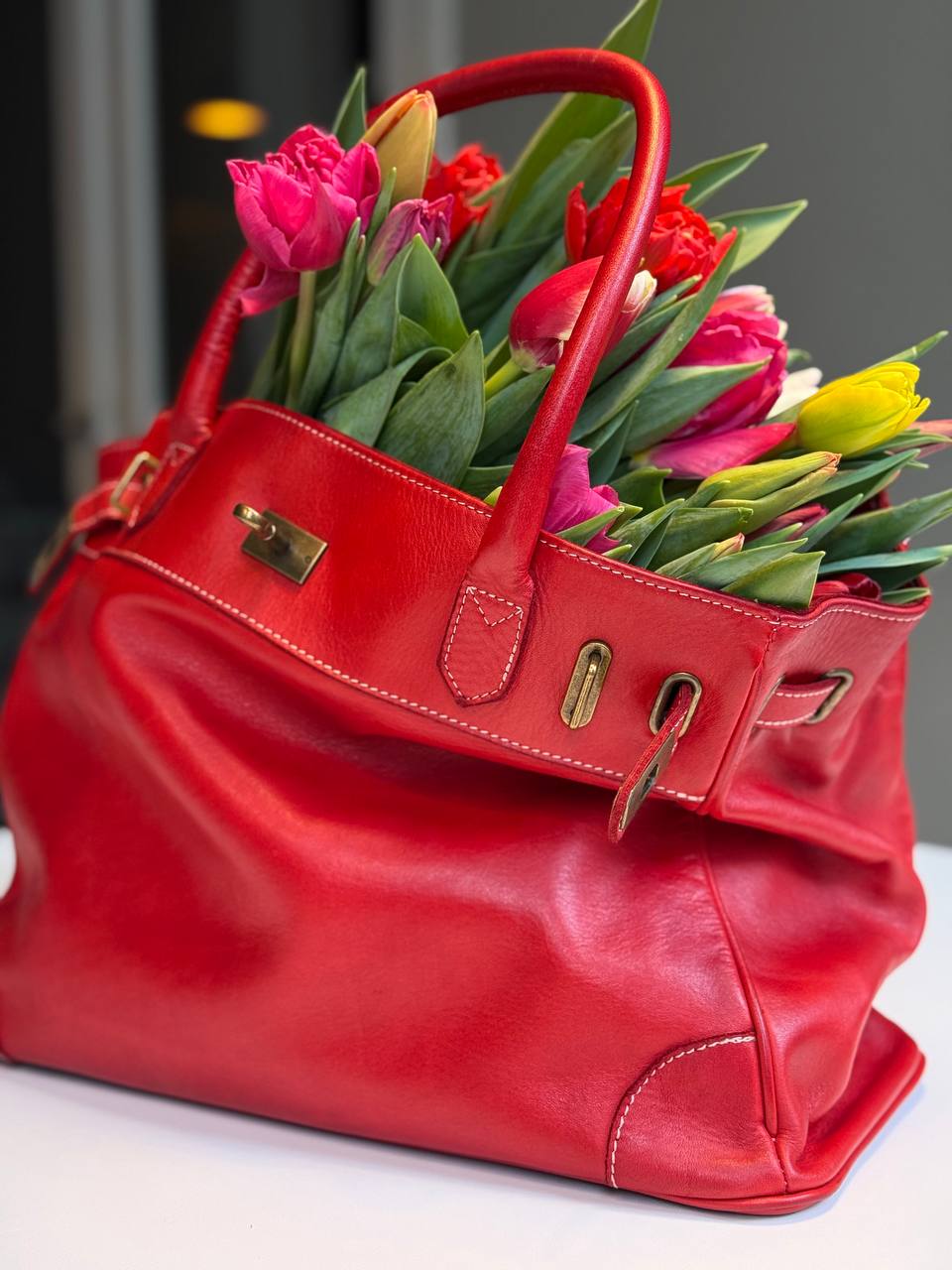 Red washed leather bag