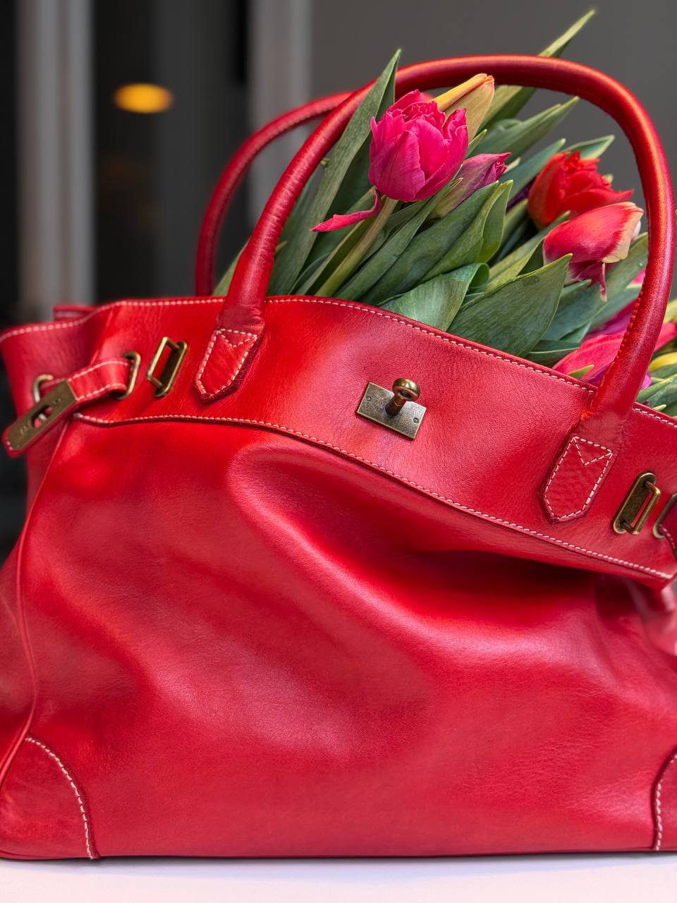 Red washed leather bag