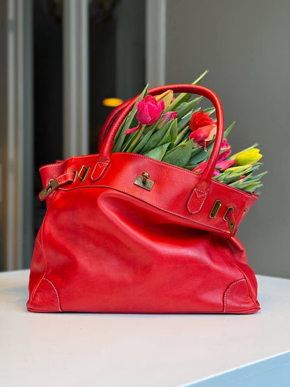Red washed leather bag