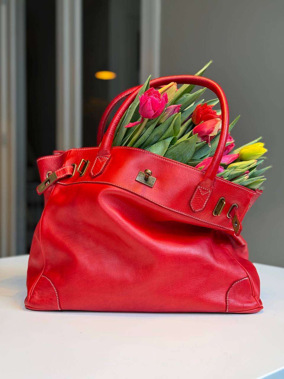Red washed leather bag