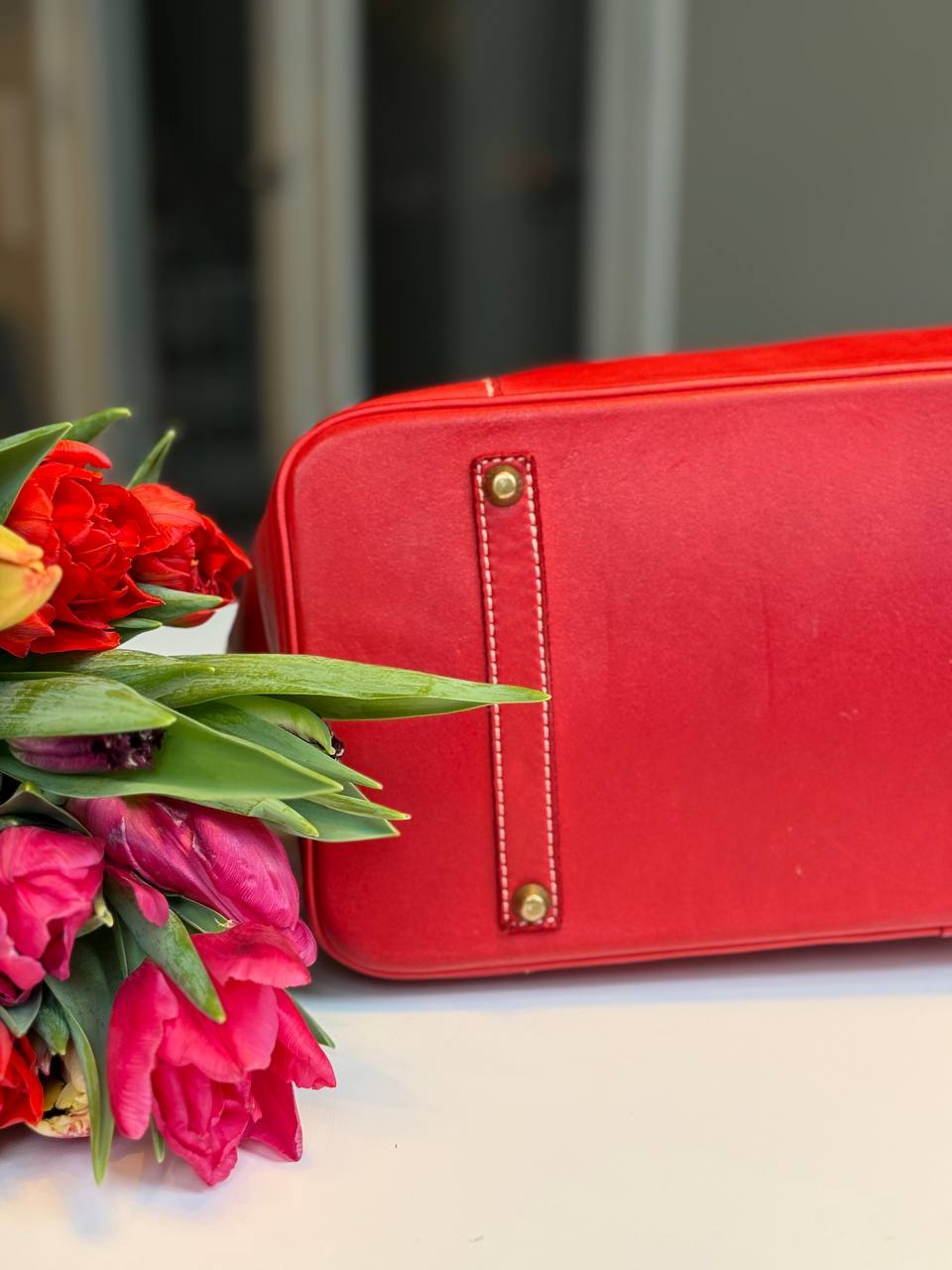 Red washed leather bag