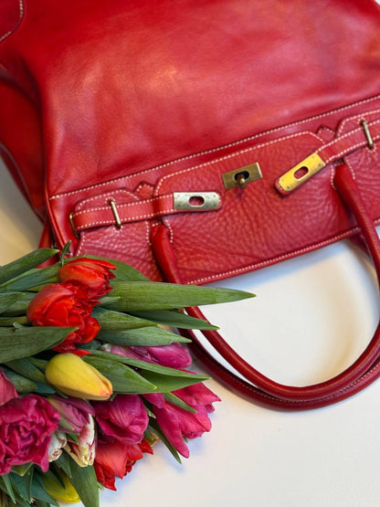 Red washed leather bag