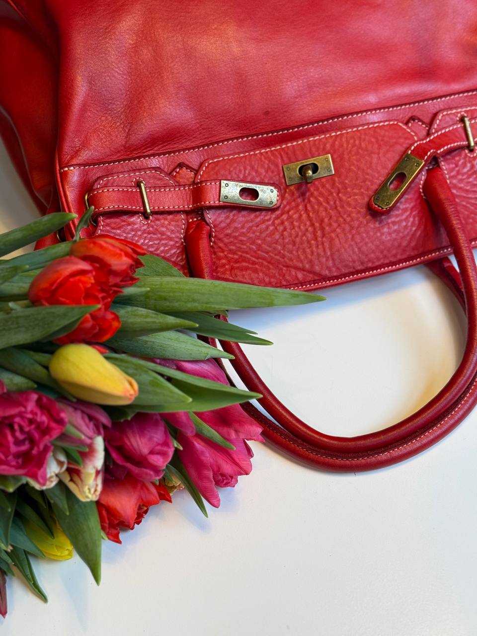Red washed leather bag