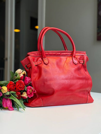 Red washed leather bag