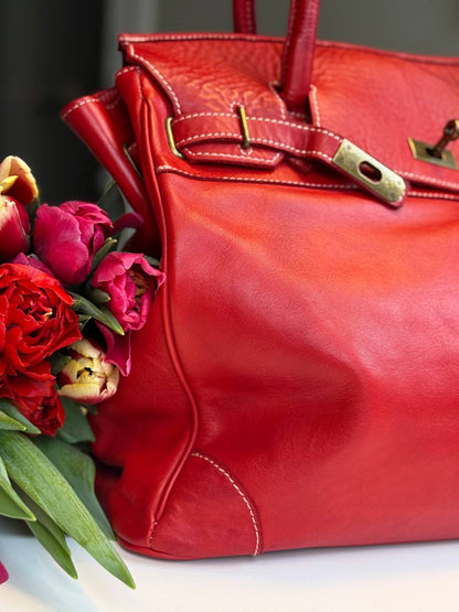 Red washed leather bag