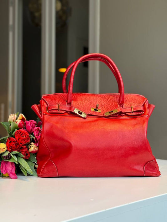 Red washed leather bag
