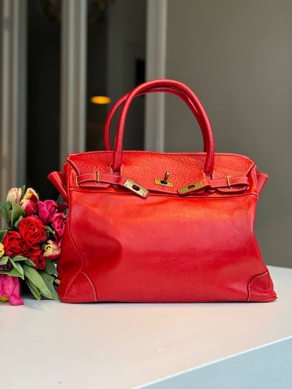 Red washed leather bag