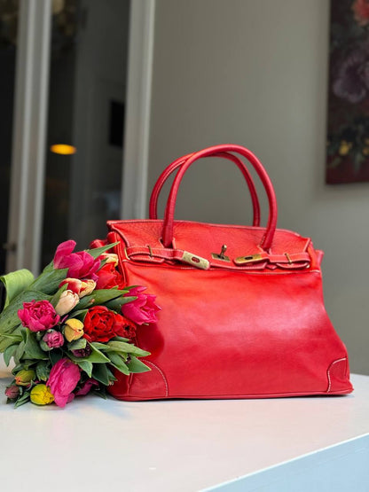 Red washed leather bag