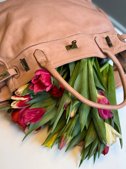 Powder Pink washed leather bag