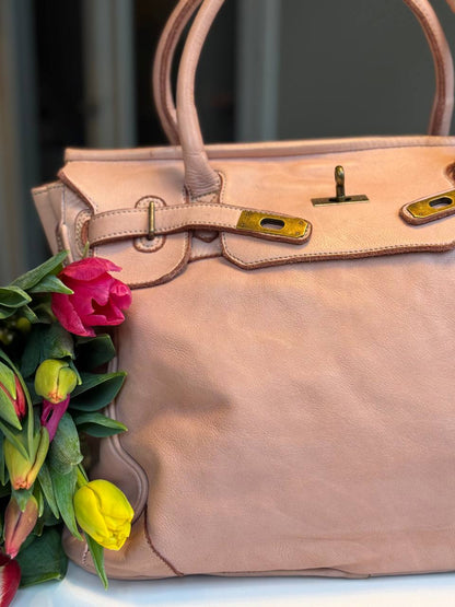 Powder Pink washed leather bag