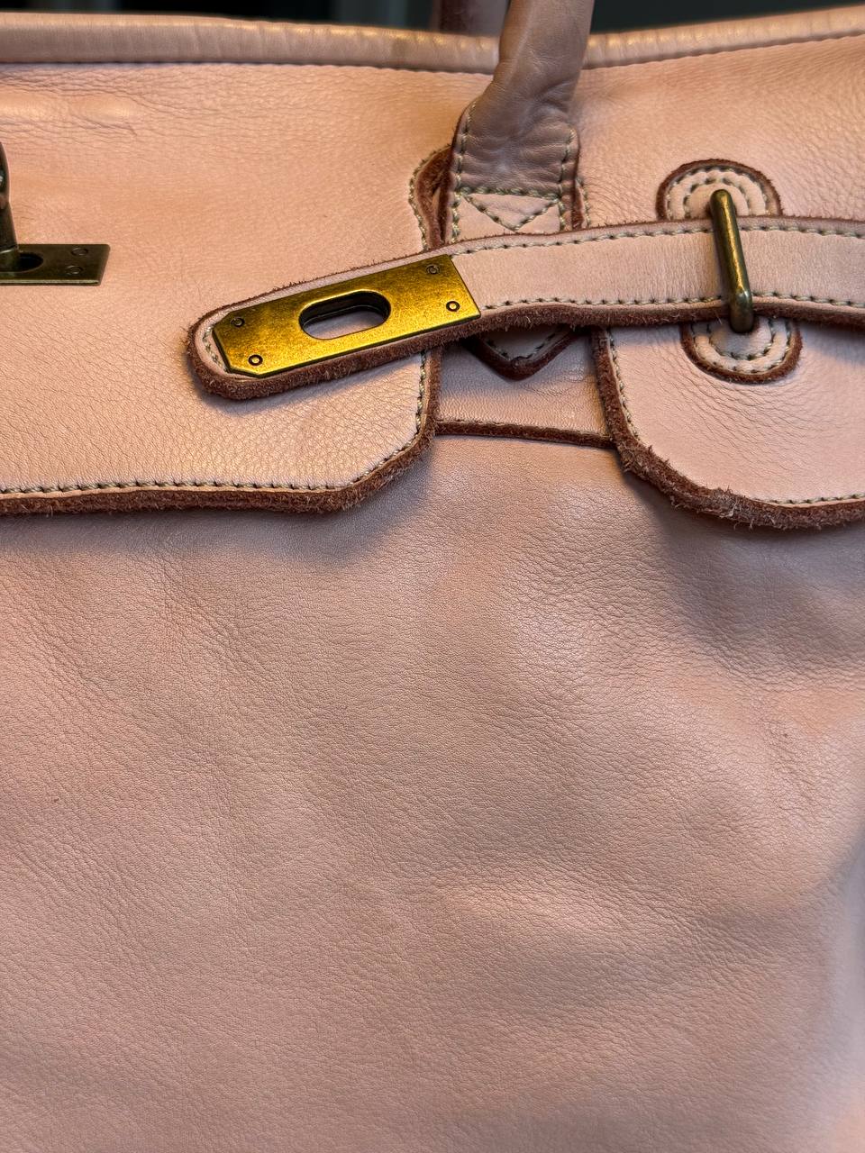 Powder Pink washed leather bag