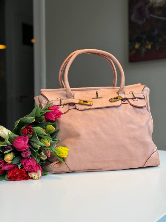 Powder Pink washed leather bag