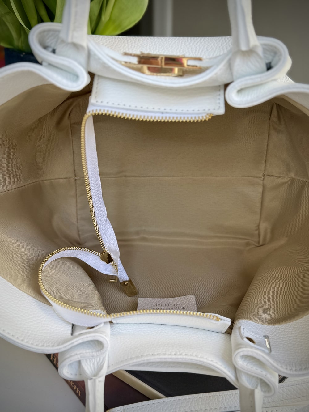 Pink grained leather bag