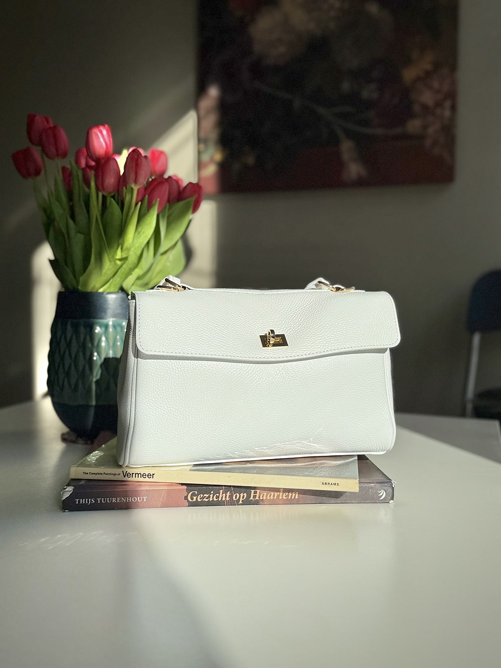 White leather bag