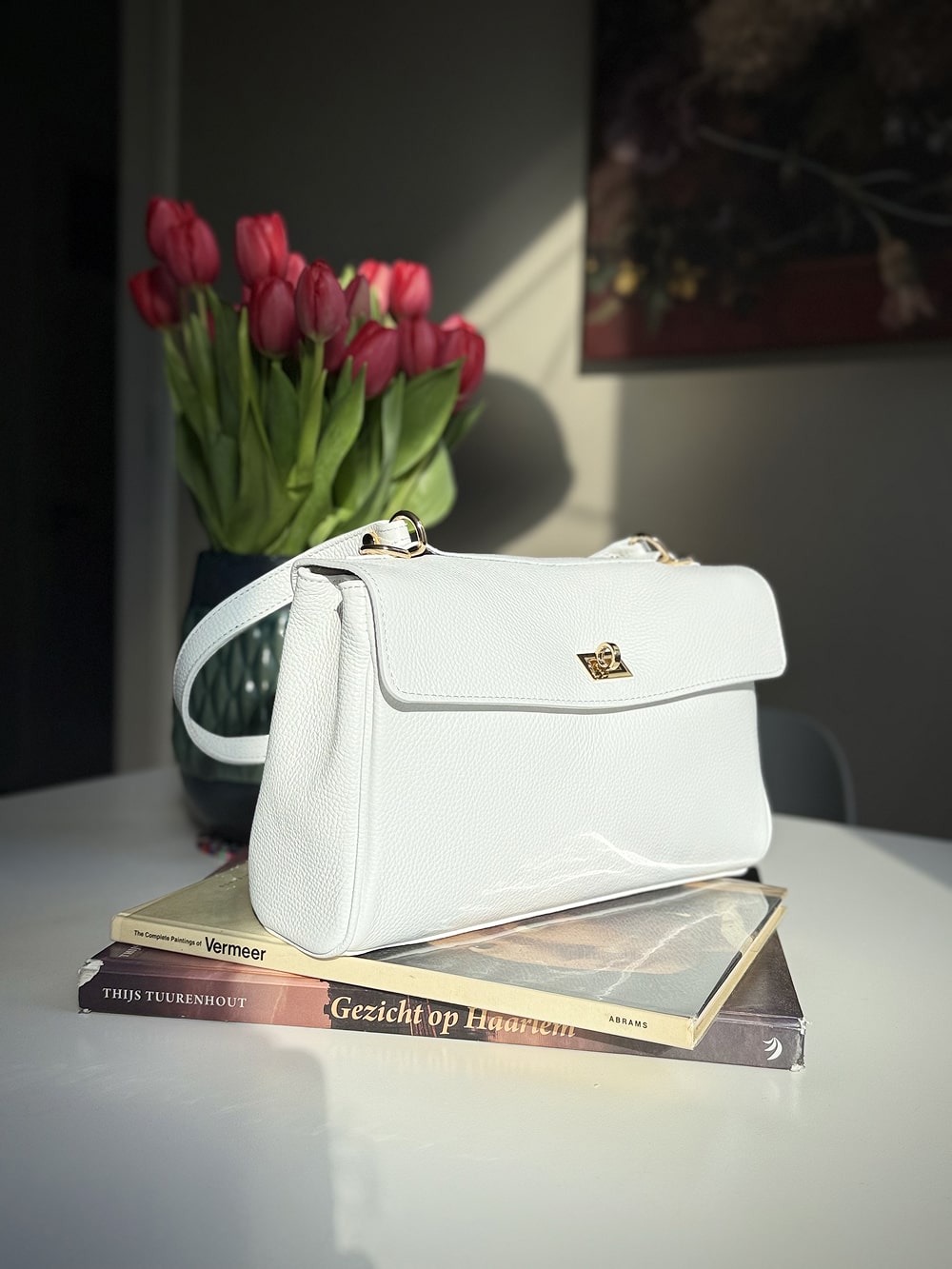 White leather bag