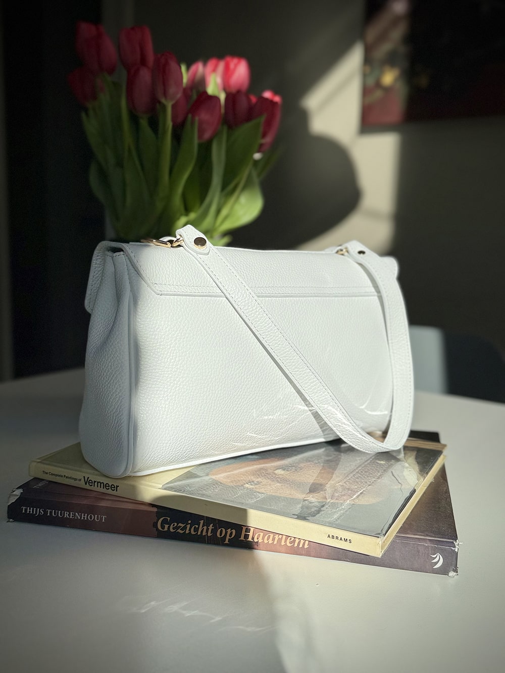 White leather bag