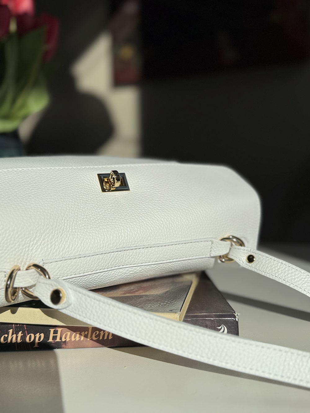 White leather bag